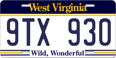 WV license plate 9TX930