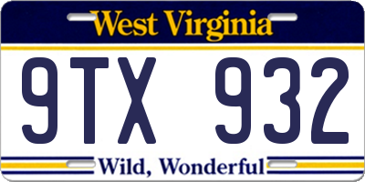 WV license plate 9TX932