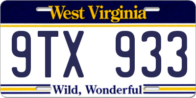 WV license plate 9TX933