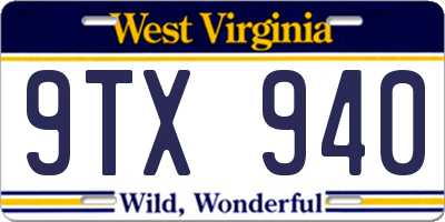 WV license plate 9TX940