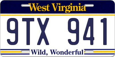 WV license plate 9TX941