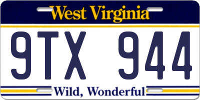 WV license plate 9TX944