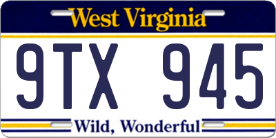 WV license plate 9TX945