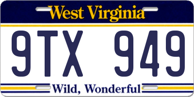 WV license plate 9TX949