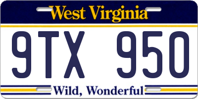 WV license plate 9TX950