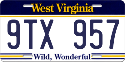 WV license plate 9TX957