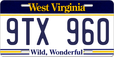 WV license plate 9TX960