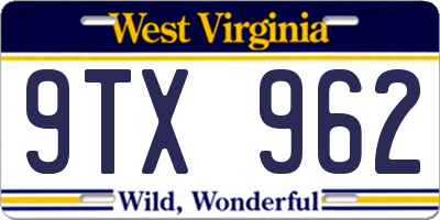 WV license plate 9TX962