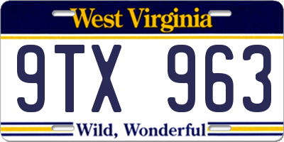 WV license plate 9TX963