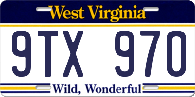 WV license plate 9TX970