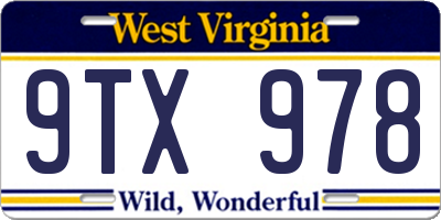 WV license plate 9TX978