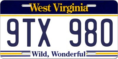 WV license plate 9TX980