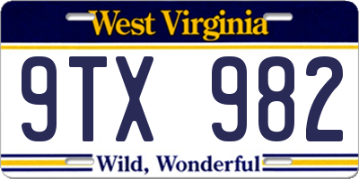 WV license plate 9TX982