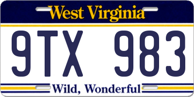 WV license plate 9TX983