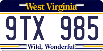 WV license plate 9TX985