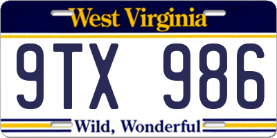 WV license plate 9TX986