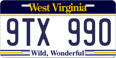 WV license plate 9TX990