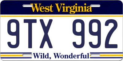 WV license plate 9TX992