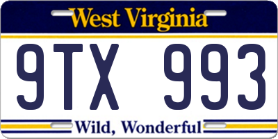 WV license plate 9TX993