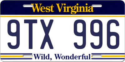 WV license plate 9TX996
