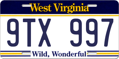 WV license plate 9TX997