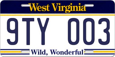 WV license plate 9TY003