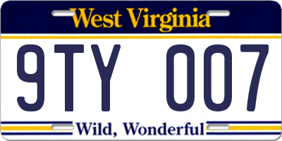 WV license plate 9TY007