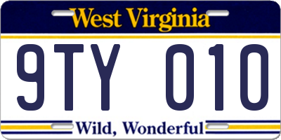 WV license plate 9TY010