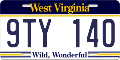 WV license plate 9TY140