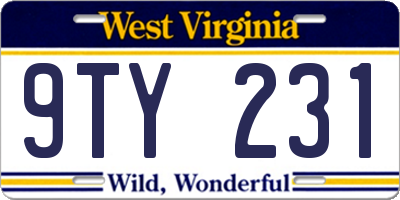 WV license plate 9TY231