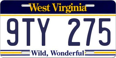 WV license plate 9TY275