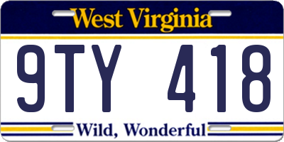 WV license plate 9TY418