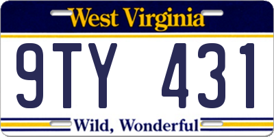 WV license plate 9TY431