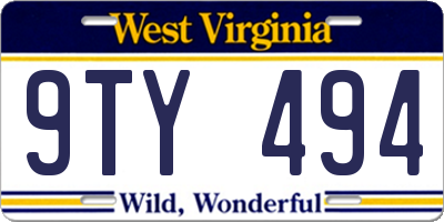 WV license plate 9TY494