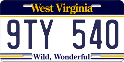 WV license plate 9TY540