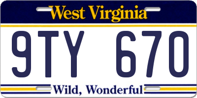 WV license plate 9TY670