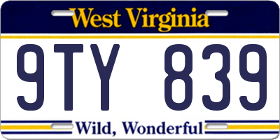 WV license plate 9TY839