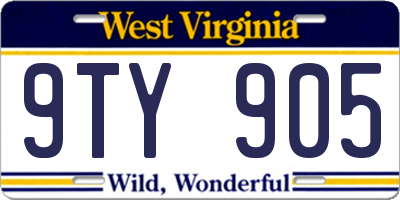 WV license plate 9TY905