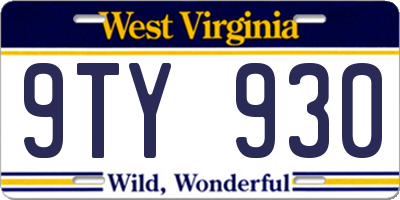 WV license plate 9TY930