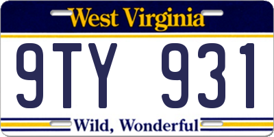 WV license plate 9TY931