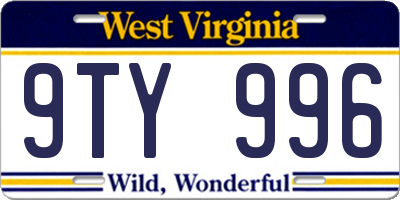 WV license plate 9TY996