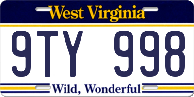 WV license plate 9TY998