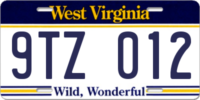 WV license plate 9TZ012