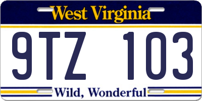 WV license plate 9TZ103