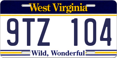 WV license plate 9TZ104