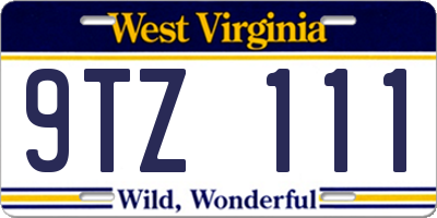 WV license plate 9TZ111