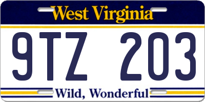 WV license plate 9TZ203