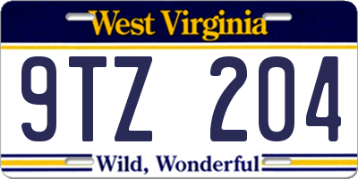 WV license plate 9TZ204