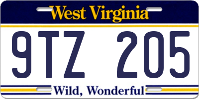 WV license plate 9TZ205