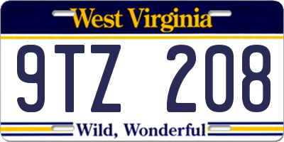 WV license plate 9TZ208
